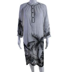 Bl-nk Women's Round Neck Long Sleeves A-Line Maxi Dress Tropical Print Size S